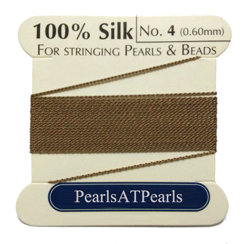 2 M Long Dia 0.6mm Beige 100% Natural Silk Beading Cord with Needle Attached