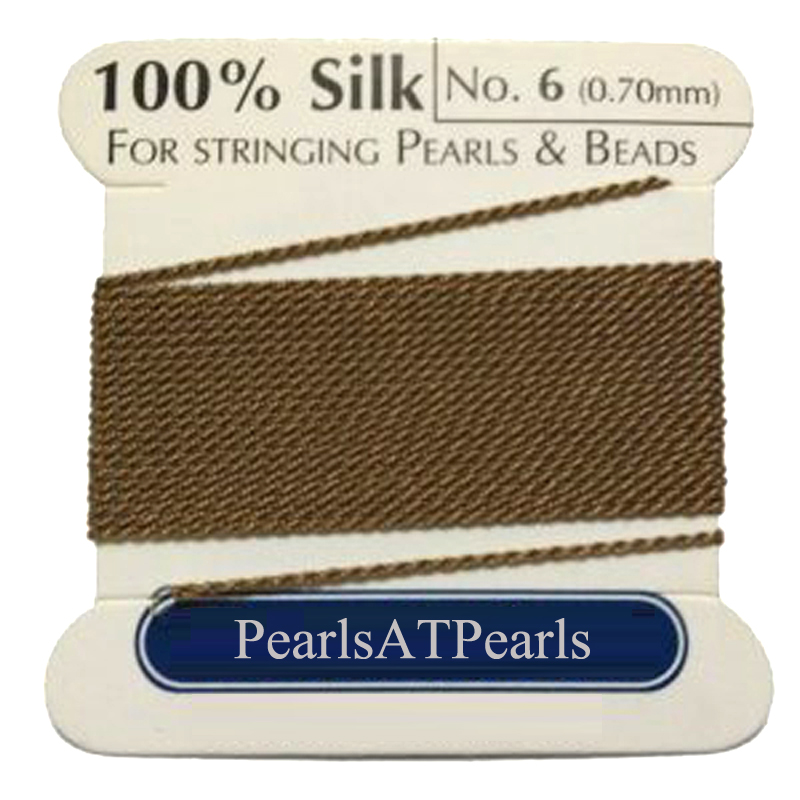2 M Long Dia 0.7mm Beige 100% Natural Silk Beading Cord with Needle Attached