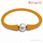 Wholesale 10-11mm One Natural Round Pearl Marigold Rubber Silicone Bracelet