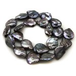 16 inches 15-20mm Black Flat Baroque Coin Pearls Loose Strand