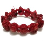 7 inches 20*30mm Elastic Red Cicada Shaped Carved Coral Bracelet
