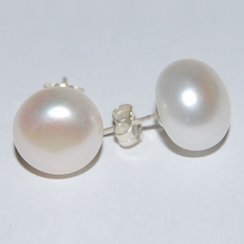 11-12mm Natural White Button Pearl Earring,Sold by Pair