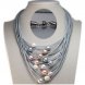 17-24 inches 15 Rows Gray Leather Multicolor Pearl Necklace