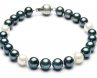 7.5 inches AA 8-9 mm White&Black Pearl Bracelet with 925 Silver Clasp