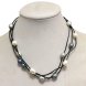 17 inches 3 Rows Leather 11-12mm White-Black-Gray Pearl Necklace