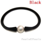 Wholesale 10-11mm One Natural Round Pearl Black Rubber Silicone Bracelet
