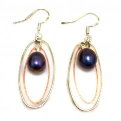 1.5 inches 7-8mm Double Ring Black Raindrop Pearl Earring with 925 Silver Hook