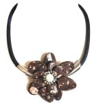 18 inches Natural Leather Single Chocolate Flower Shell Necklace