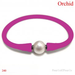 Wholesale 10-11mm One Natural Round Pearl Orchid Rubber Silicone Bracelet