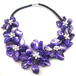 18 inches Natural Leather Seven Purple Shell Flower Necklace