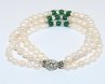 7.5 inches 3 rows 6-7mm White Freshwater Pearl & Jade Bracelet