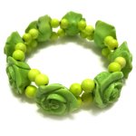 8 inches 10x20 mm Stretch Green Flower Carved Natural Turquoise Bracelet