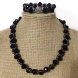 16 inches Double Rows 4-5mm Black Pearl & Facet Crystal Necklace Jewelry Set