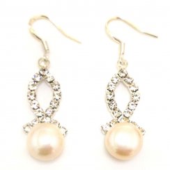 1.5 inches Silk Style 10-11mm White Button Pearl Earring with 925 Silver Hook