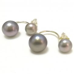 7mm & 10mm 925 Silver Gray Button Double Sided Pearl Earring