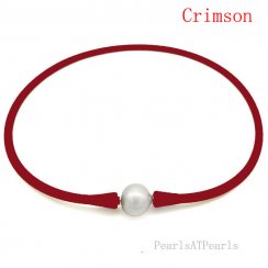 Wholesale 11-12mm Round Pearl Crimson Rubber Silicone Necklace