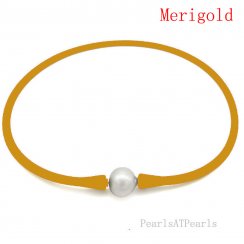 Wholesale 11-12mm Round Pearl Marigold Rubber Silicone Necklace