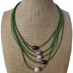 16-20 inches 5 rows 11-12mm Green Leather Cord Pearl Necklace