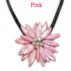 18 inches Pink Natural Mother of Pearl Shell Leather Necklace