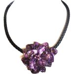 18 inches Leather One Violet Baroque Shell Flower Necklace