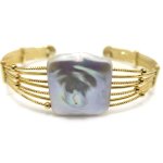 7.5 inches 20-25mm White Square Pearl Yellow Gold Filled Memory Wire Bracelet