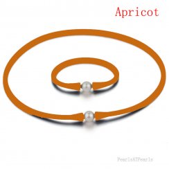 11-12mm Natural Round Pearl Apricot Rubber Silicone Necklace Set