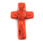 30X45mm Salmon Floral Carved Cross Shaped Natural Coral Charm Pendent