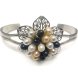7.5-8 inches 5-6mm Natural Triple Color Rice Cluster Pearl Cuff Bangle