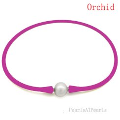 Wholesale 11-12mm Round Pearl Orchid Rubber Silicone Necklace