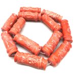 16 inches 15x40mm Salmon Column Chinese Zodiac Carved Coral Beads Loose Strand