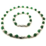 17 inches White Pearl & Green Agate Necklace Jewelry Set