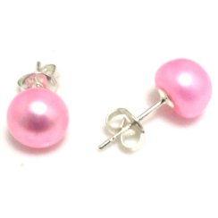 8-9mm Pink Natural Freshwater Button Pearl Stud Earring