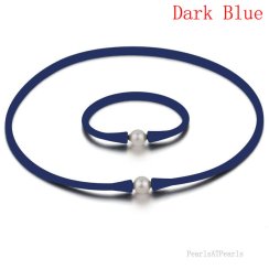 11-12mm Natural Pearl Dark Blue Rubber Silicone Necklace Set