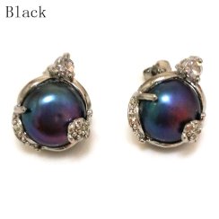 11-12mm Black Natural Button Pearl Stud Earring,Sold by Pair