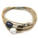 7.5 inches 5 Rows Latte Leather 9-10mm Natural Oval Pearl Bracelet
