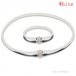 11-12mm Natural Round Pearl White Rubber Silicone Necklace Set