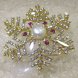 Wholesale Golden Snowflake Style Natural White Button Pearl Brooch