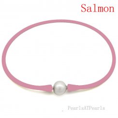 Wholesale 11-12mm Round Pearl Salmon Rubber Silicone Necklace