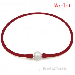 Wholesale 11-12mm Round Pearl Merlot Rubber Silicone Necklace