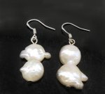 Wholesale 12-25mm White Baroque Coin Pearl 925 Sterling Silver Hook Earring
