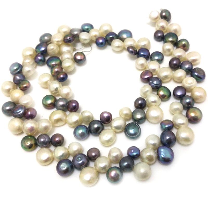 16 inches 6-9mm Three-Row High Luster Natural White&Black Pearl Loose Strand