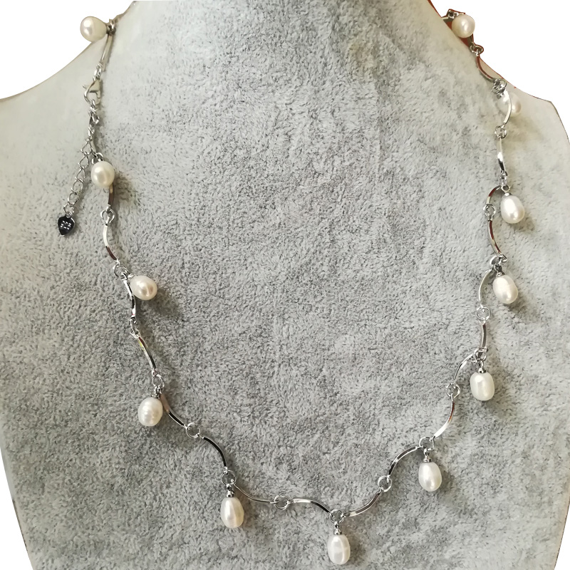 Wholesale 20 inches White 7-8mm Rice Pearl Chain Necklace