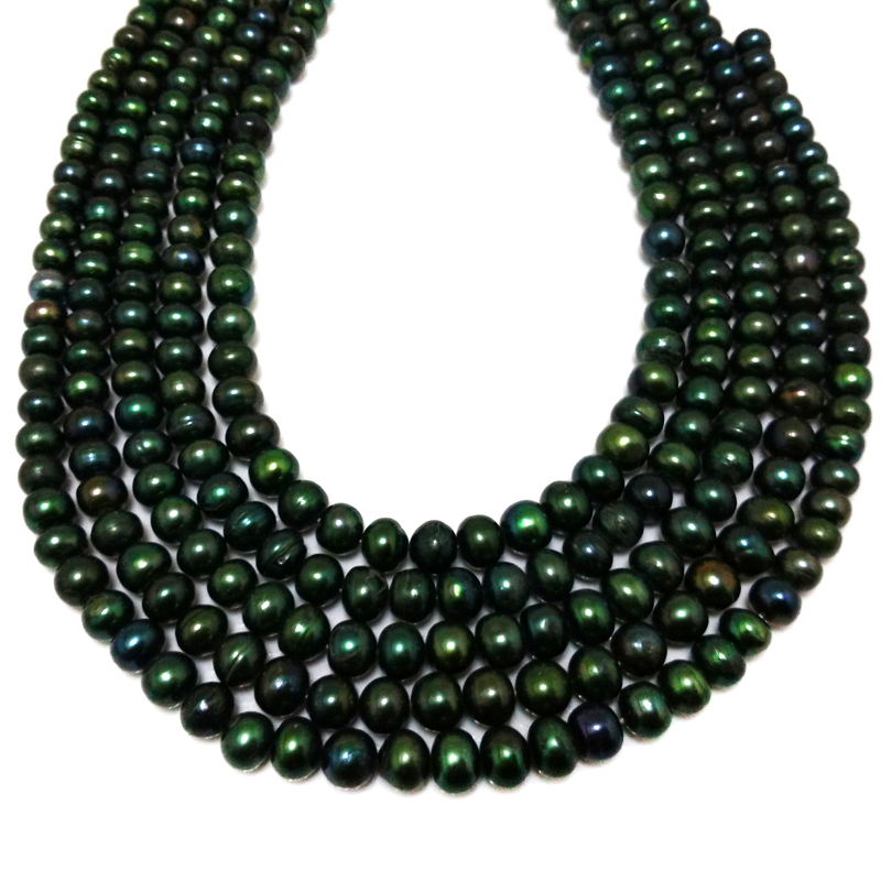 16 inches 9-10mm Dark Green Button Pearls Loose Strand