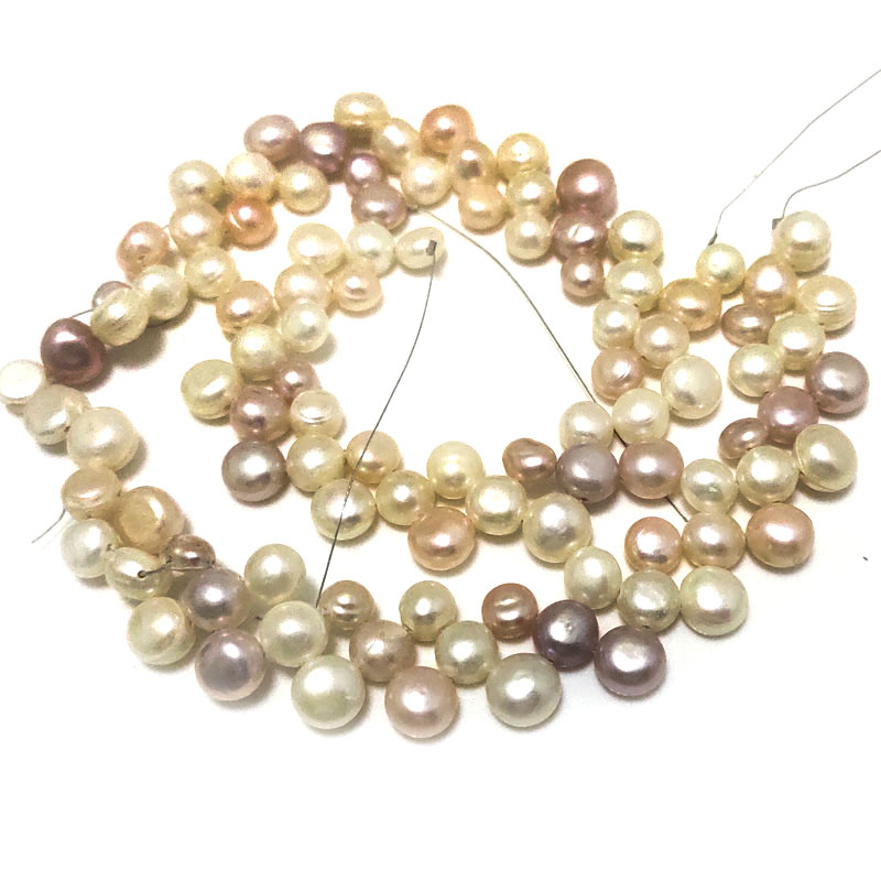 16 inches 6-9mm Three-Row High Luster Multicolor Button Pearls Loose Strand