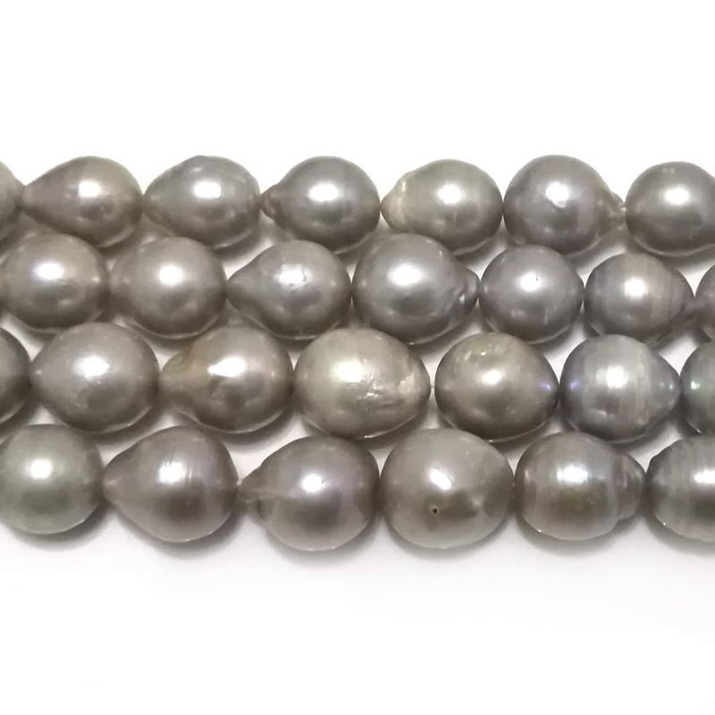 16 inches 11-15mm Silver Gray Natural Baroque Pearls Loose Strand