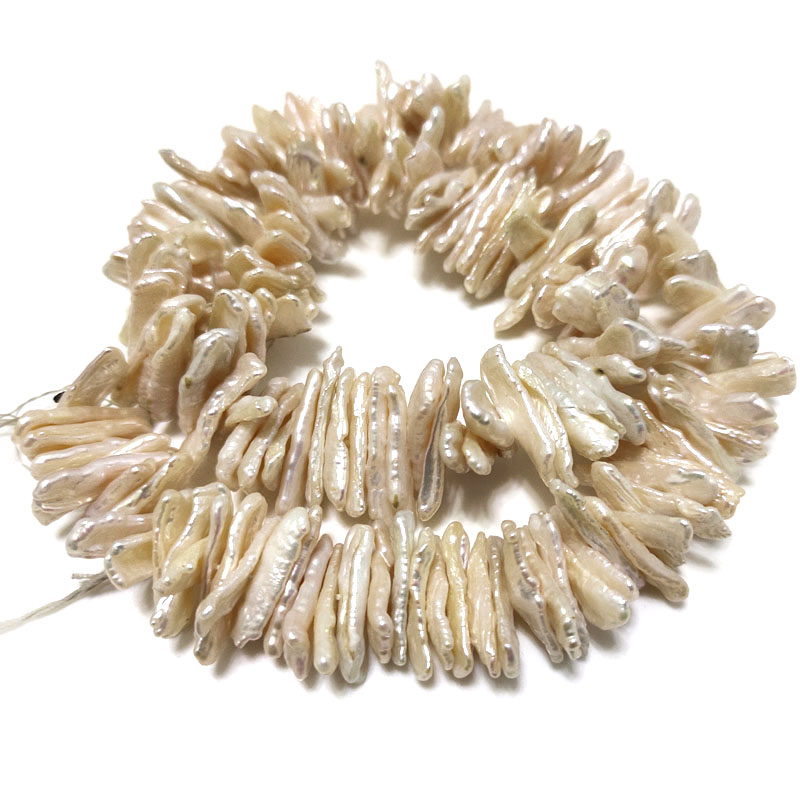 16 inches 25-35mm Natural White Center Drilled Biwa Pearls Loose Strand