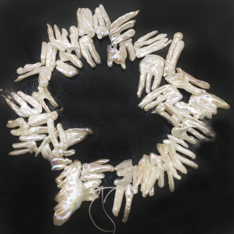 16 inches 20-40mm White Side Drilled Wing Shaped Baroque Biwa Pearls Loose Strand