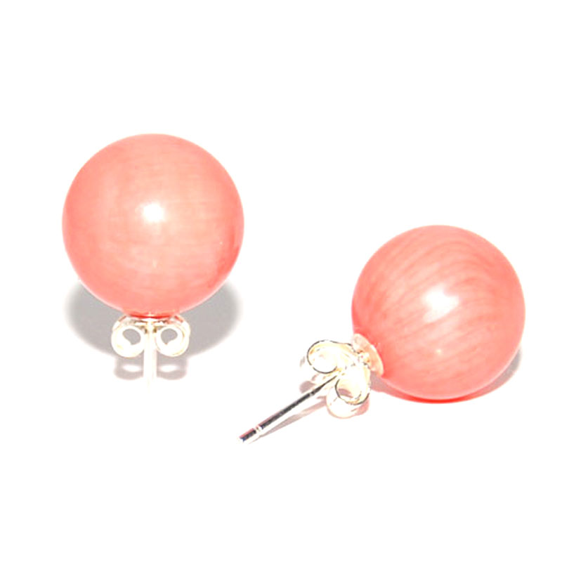 Pink Natural Round Coral Earring With 925 Silver Stud