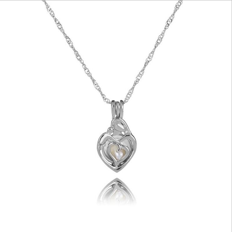 Wholesale Rhodium Plated Motherhood Style Wish Pearl Cage Pendent Necklace