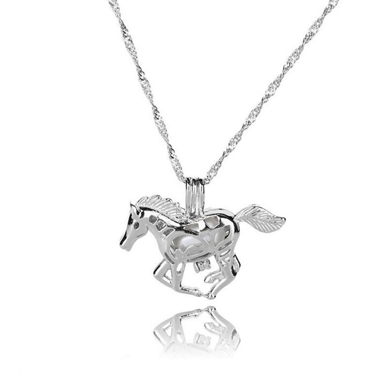 Wholesale Rhodium Plated Horse Style Wish Pearl Cage Pendent Necklace
